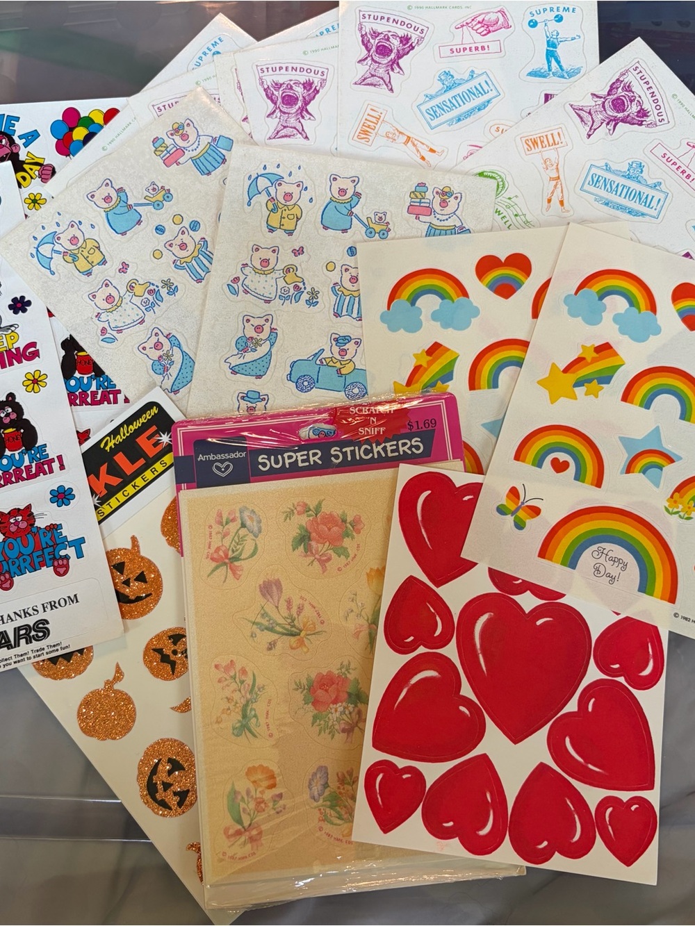 Assorted Vintage Sticker Bundle - Rainbow, Red Heart, Floral & More